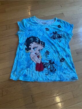 Betty Boop Light Blue Tie-Dye Graphic Tee with Black Print